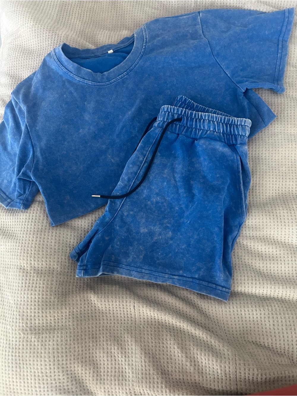 Blue Mineral-Wash Lounge Set - Tee & Shorts